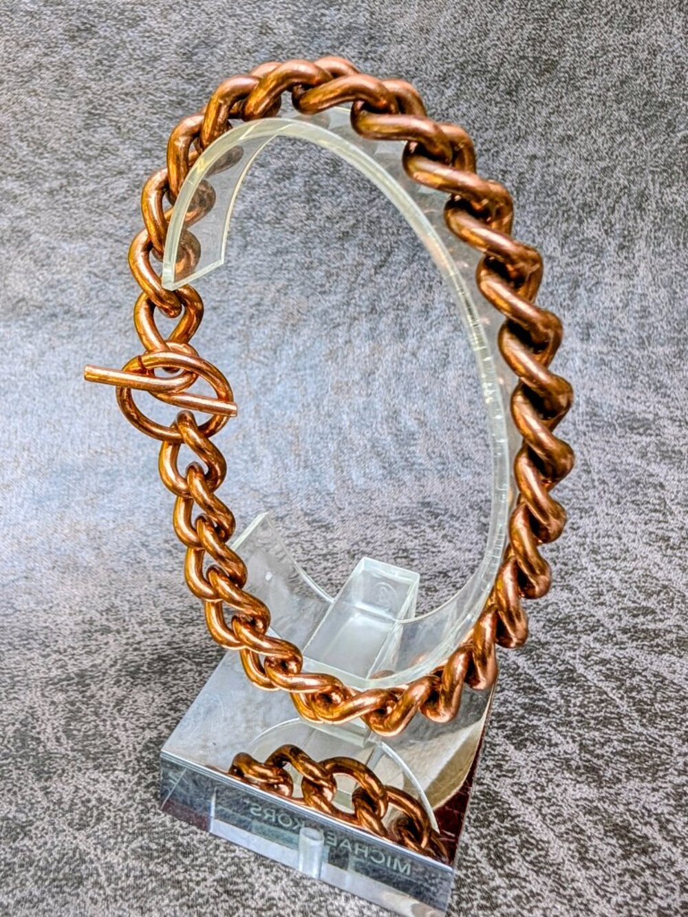 Vintage Solid Copper Heavy Curb Chain Toggle Bracelet - Chunky Unisex Link